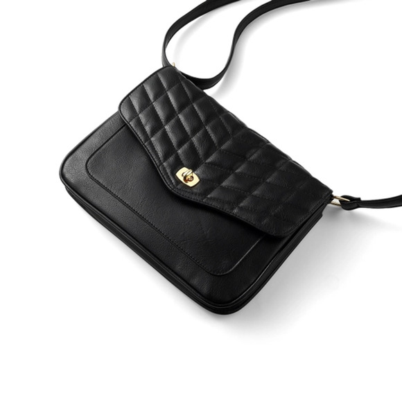 Vegan Leather Quilted Crossbody Flapover Bag - Picture 4 of 6